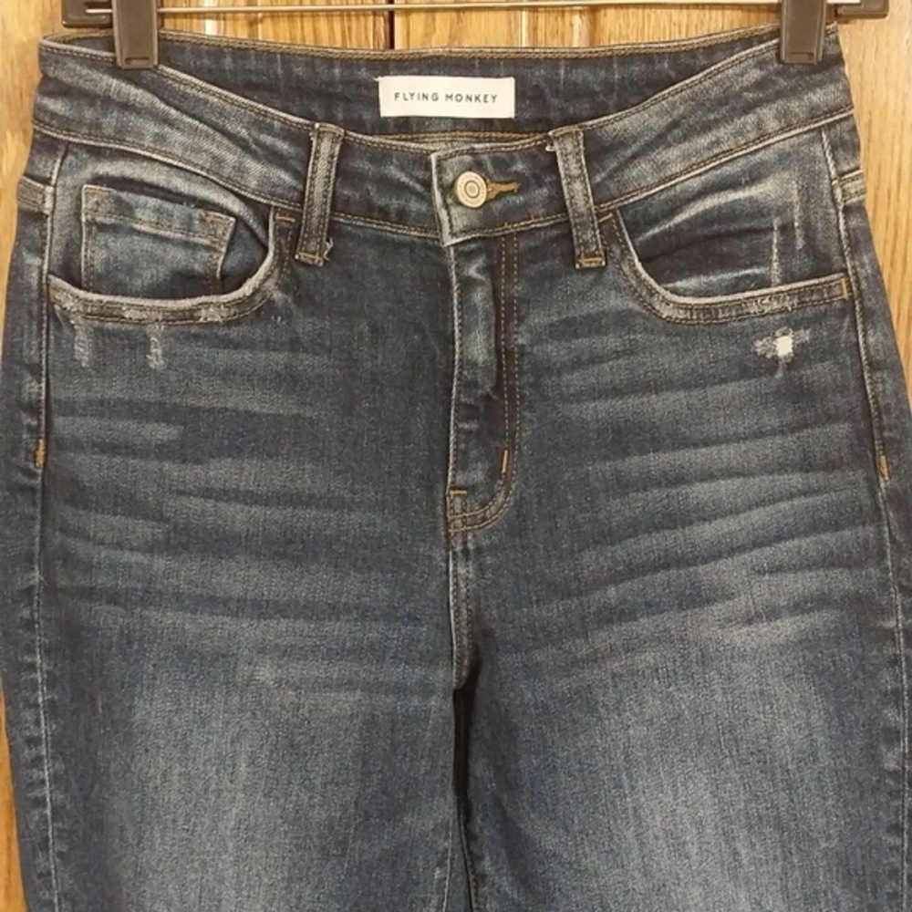 Flying Monkey Women's Distressed Sraight Leg Denim Jeans Size 26 Med Blue Wash